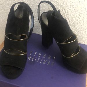 A pair of Stuart Weitzman black strap shoes